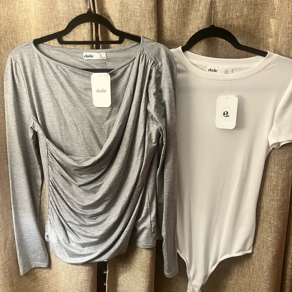 Elodie Shirt/Bodysuit Bundle: Gray Top and White Bodysuit Women's- NWT